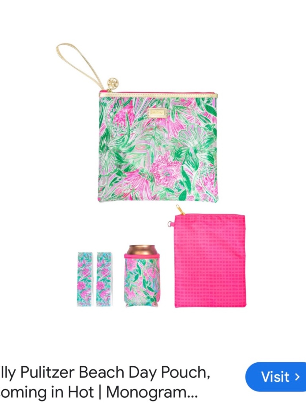 Lilly Pulitzer Pink Tropical Floral 5-Piece Beach Day Pouch